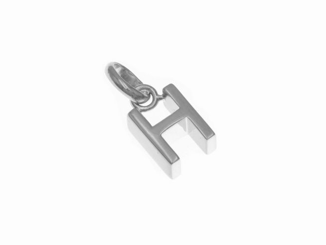 Anhänger aus poliertem rhodiniertem Sterling Silber in Form des Buchstabens H, Hersteller Juwelier Harnisch, modernes und elegantes Design ideal für Schmuckliebhaber.