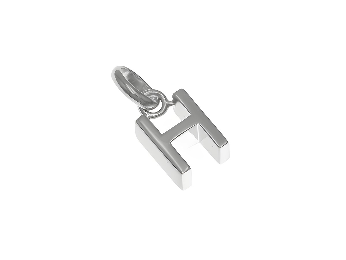 Anhänger aus poliertem rhodiniertem Sterling Silber in Form des Buchstabens H, Hersteller Juwelier Harnisch, modernes und elegantes Design ideal für Schmuckliebhaber.