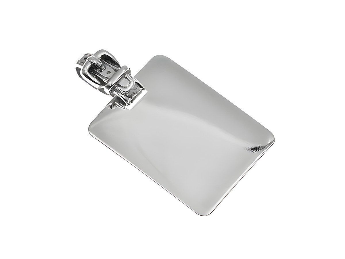 Gravurplatte mit Schnalle klein in silber als Anhänger von Juwelier Harnisch, schlichtes Design, ideal für persönliche Gravuren und als stilvolles Accessoire.
