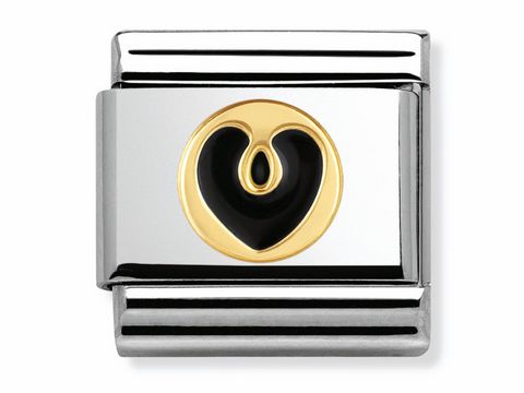 Elegante Nomination Classic Herz aus schwarzer Emaille mit goldenem Rand, Teil der Elegance Collection des Herstellers Nomination, ideal für personalisierte Schmuckkreationen.
