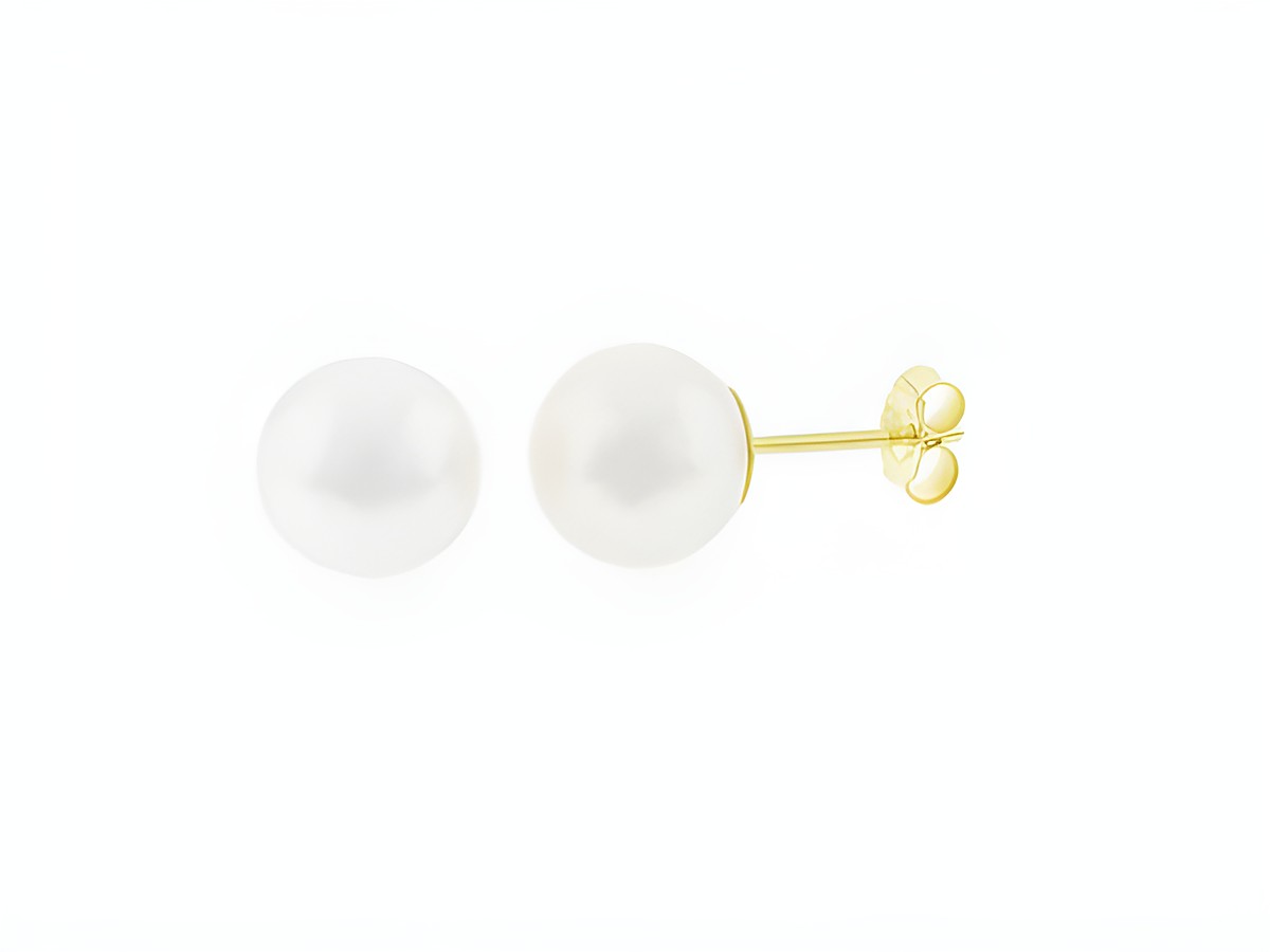 Gold Perlen Ohrringe aus 333 Gold mit 9 mm großen Süßwasser Zuchtperlen vom Hersteller Juwelier Harnisch, elegant und zeitlos für jeden Anlass.