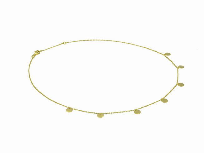 Kette Plättchenreihe in Silber und Gelbgold vergoldet mit Anhängern, Länge 42 cm plus 45 cm, Hersteller Juwelier Harnisch, weiteres Kettenmuster erhältlich.