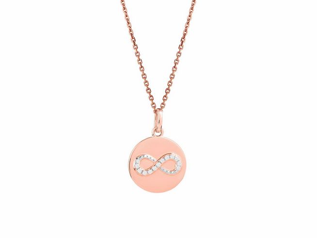Xenox Sterling Silber Kette XS3456RK mit roségold vergoldeter Ankerkette und einem Infinity-Pendant, besetzt mit kleinen glitzernden Steinen, ideal für modebewusste Damen.