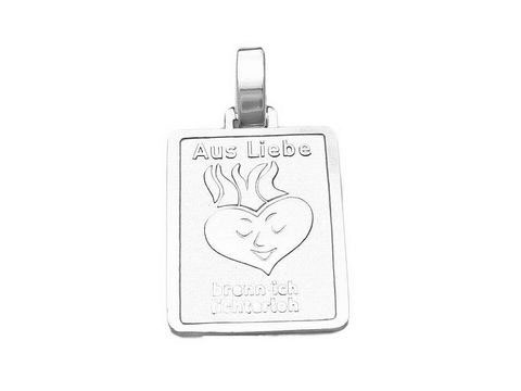 Silber Anhänger mit der Gravur Aus Liebe brenn ich lichterloh, Hersteller Juwelier Harnisch, mit einem Herzen und Flammenmotiv. Ideal als Geschenk für besondere Anlässe.