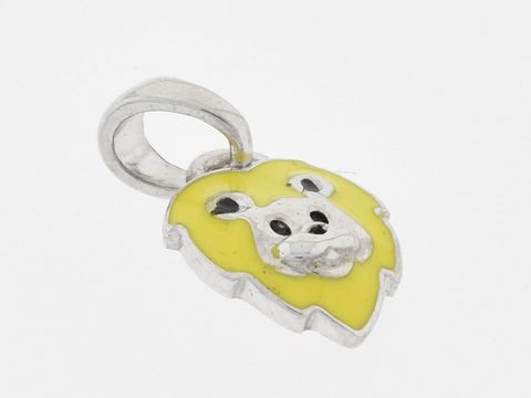 Silber Anhänger in Löwenform, rhodiniert mit gelbem und schwarzem Lack, niedlich gestaltet, Hersteller Juwelier Harnisch, ideal für Kinder.