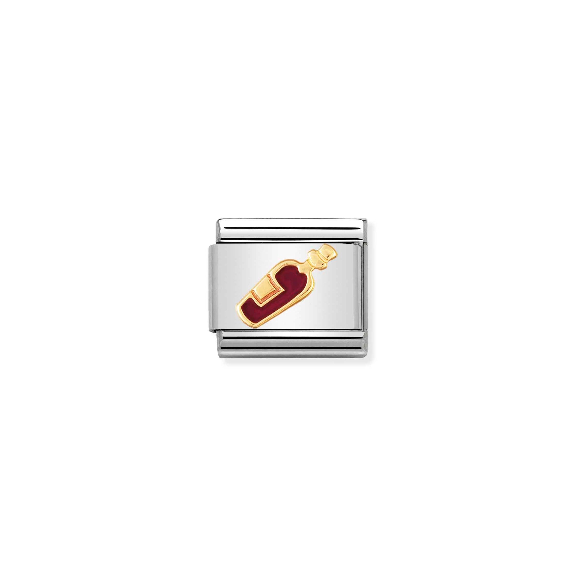 Nomination Composable Classic Charm Weinflasche rot - Edelstahl, Gold 750 Gelbgold, Emaille