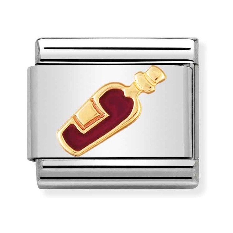 Nomination Composable Classic Charm Weinflasche rot - Edelstahl, Gold 750 Gelbgold, Emaille