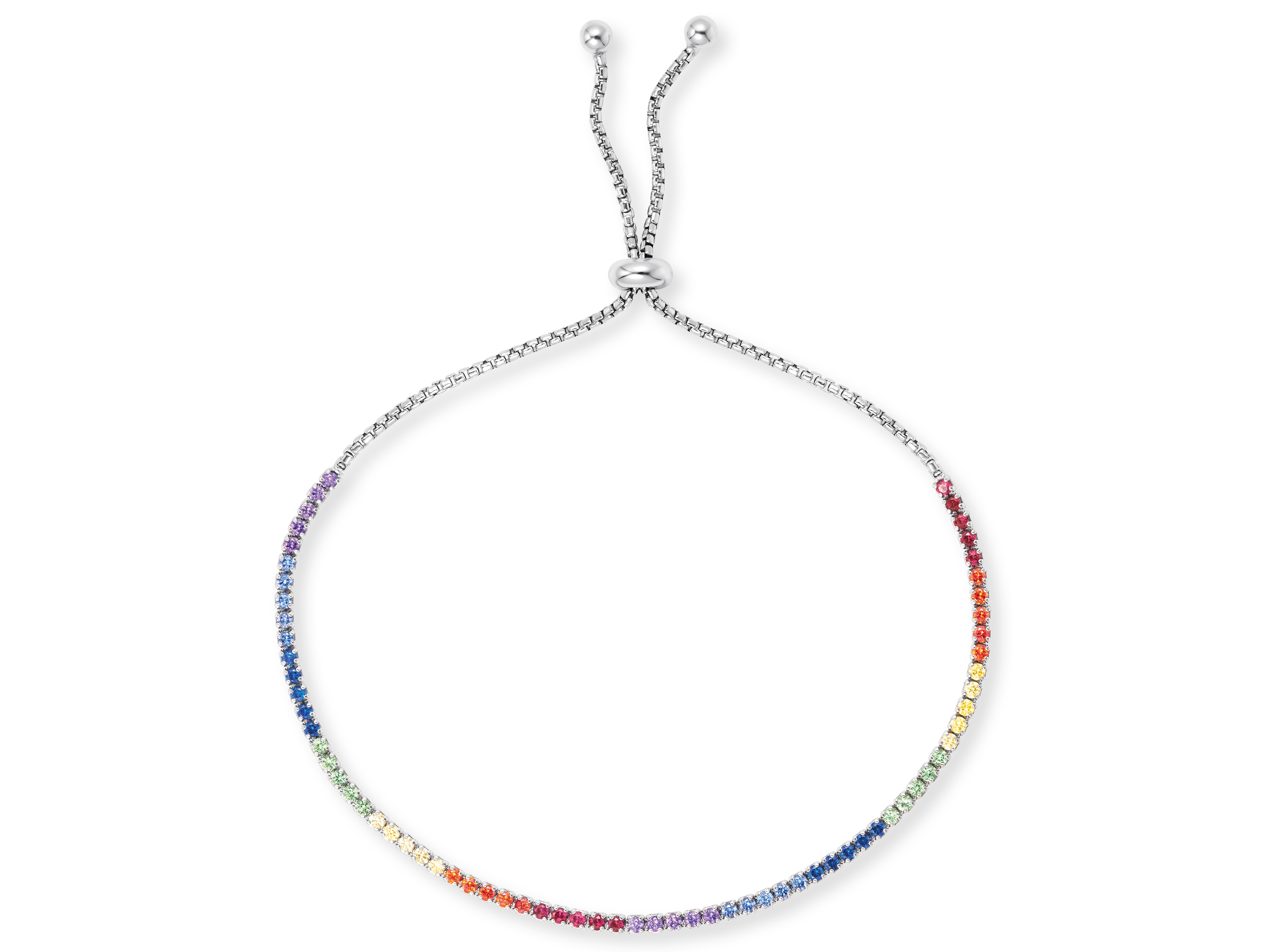 Engelsrufer Armband mit dem Namen ERB-LILSTELLA-ZIM LILSTELLA, verziert mit bunten Zirkonia-Steinen, gefertigt aus rhodiniertem Silber, 24 cm lange Kette mit verstellbarem Verschluss.
