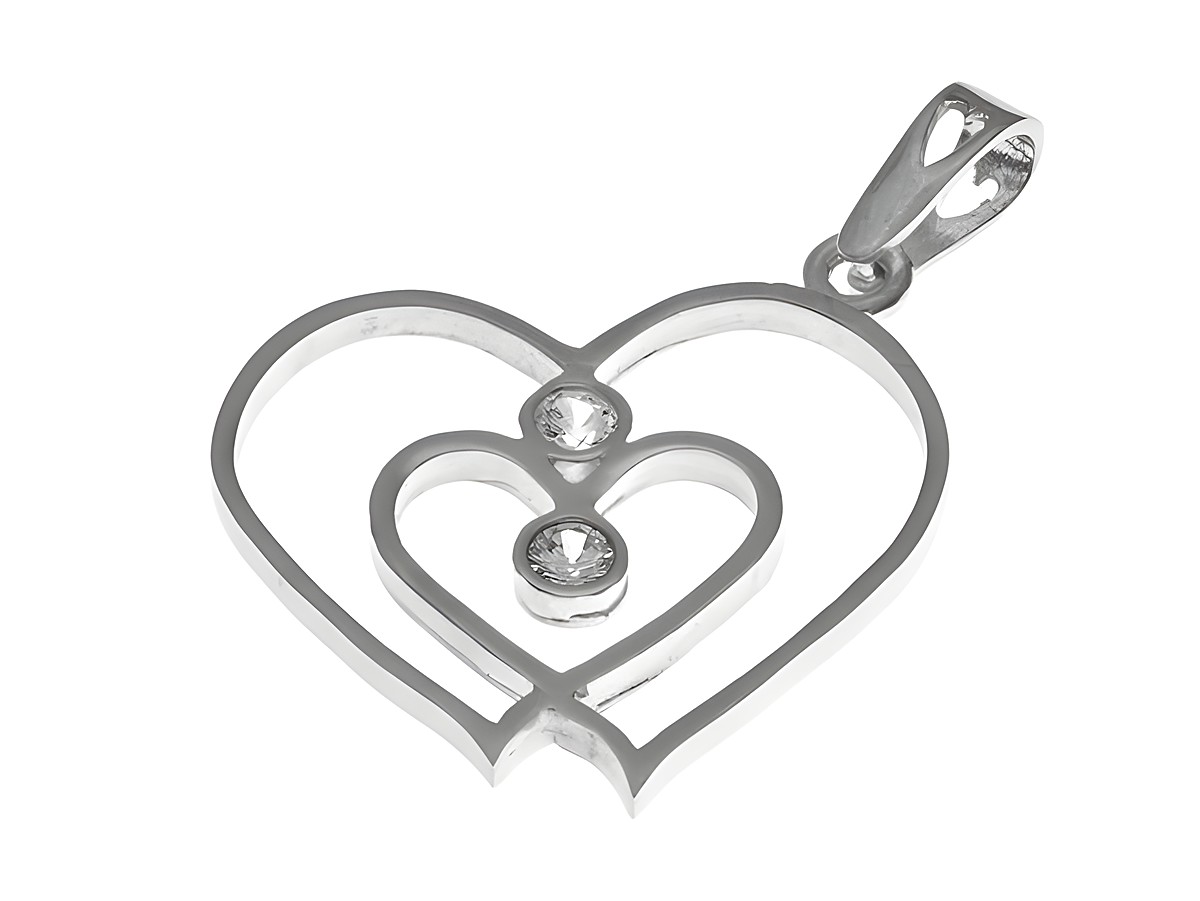 Herzanhänger aus Silber mit verschlungenen Herzen und weißen Zirkonia-Steinen, Hersteller Juwelier Harnisch, edles und zeitloses Schmuckstück für besondere Anlässe.