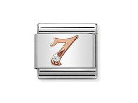 Silbernes Charm mit der Zahl 7 in Roségold und einem funkelnden Stein, passend für das Nomination Composable Classic Armband.
