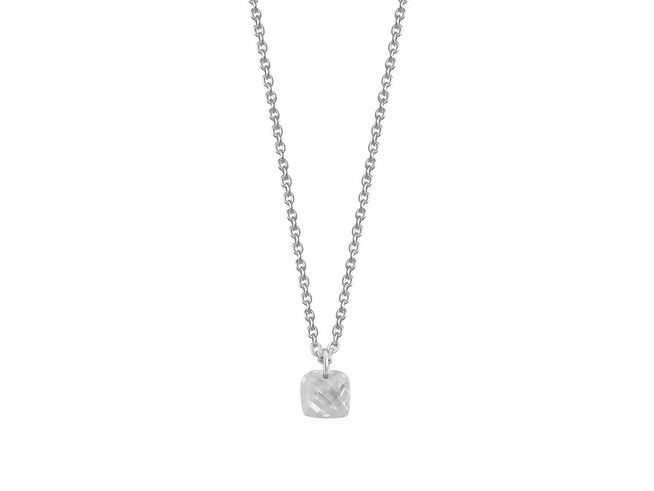 Xenox Sterling Silber Kette XS6023 mit einer Länge von 40-45 cm in FANCY CUT, feine Karreekette mit einem eleganten, facettierten Anhänger.