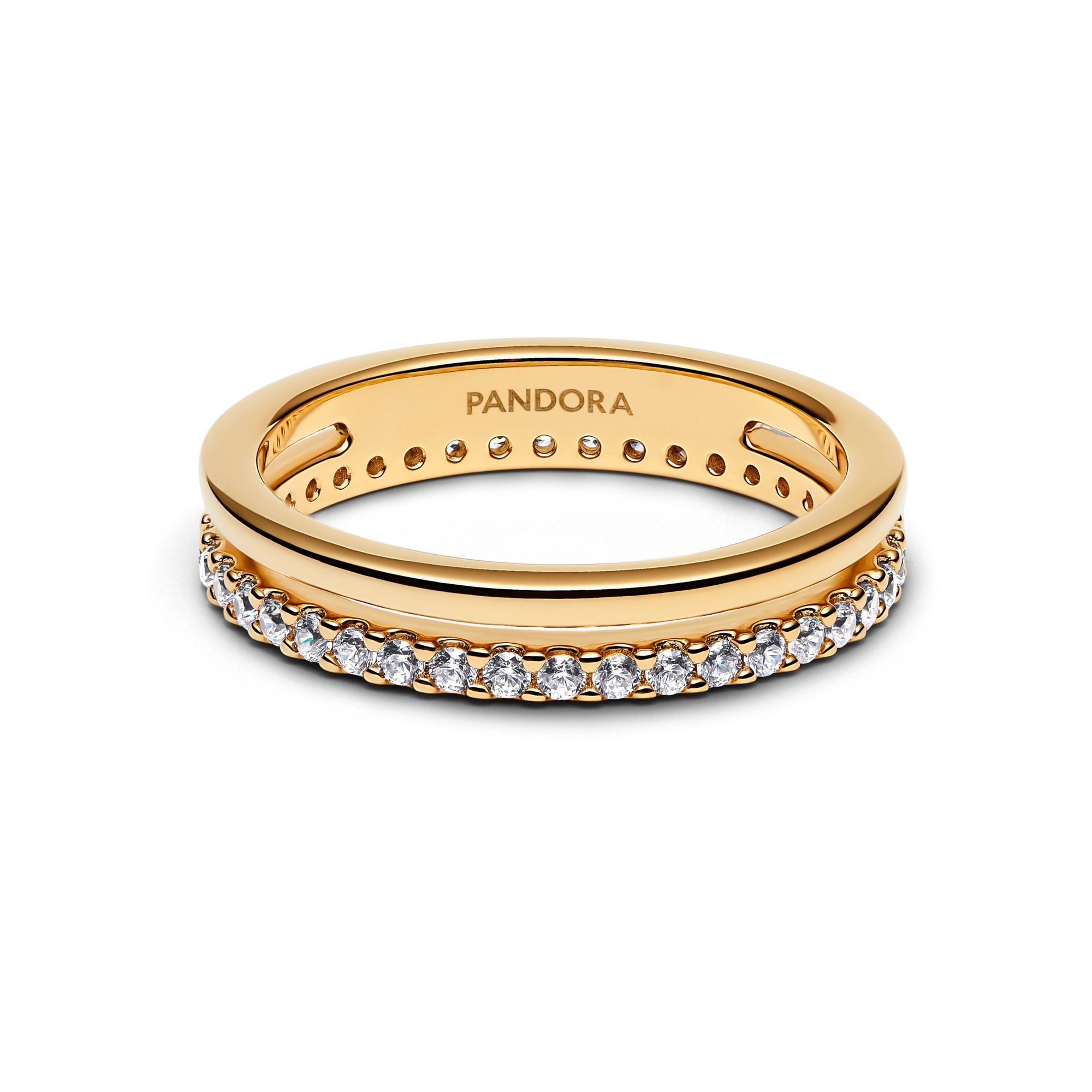 Pandora Ring - Doppelter Bandring - Gelbgold Vergoldung - Zirkonia – Ansicht 2