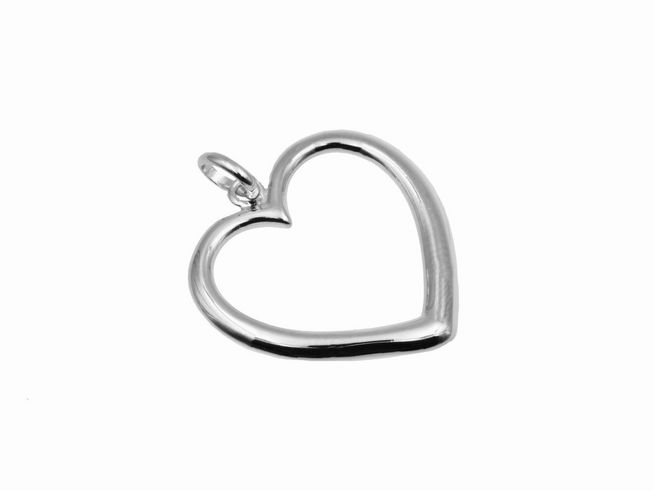 Anhänger Herz offen aus 925 Sterling Silber, poliert und rhodiniert, Hersteller Juwelier Harnisch, flach gestaltet, ideal für individuelle Schmuckkreationen.