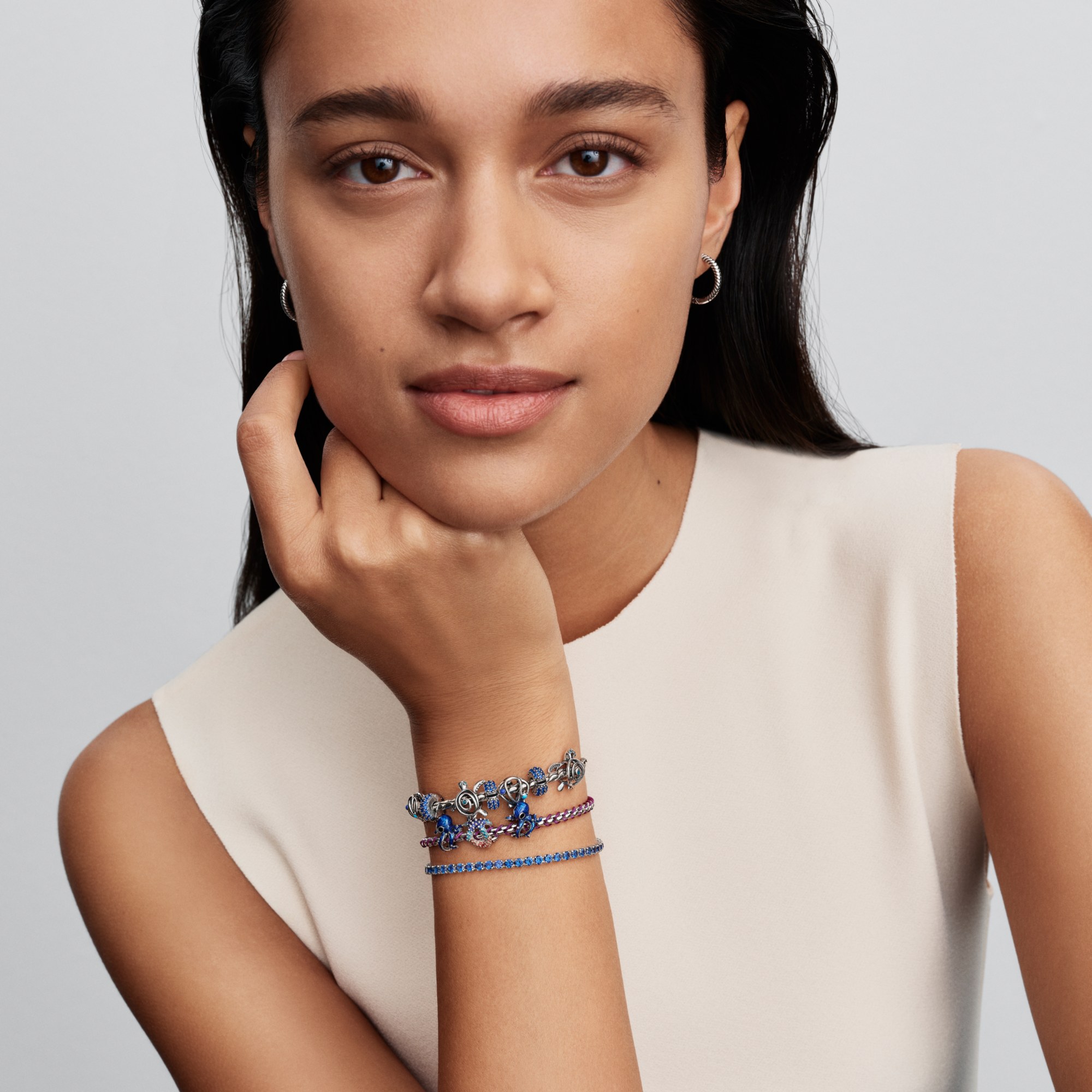 Pandora Offen gearbeiteter Muschel Charm - Silber - Blau Emaille – Ansicht 5