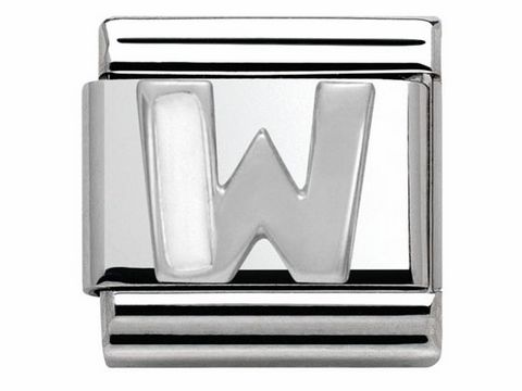 Silberner Buchstabe W aus Emaille von Nomination Classic SilverShine 330205 23 für Armbänder, glänzende Oberfläche und modernes Design. Ideal für persönliche Schmuckstücke.