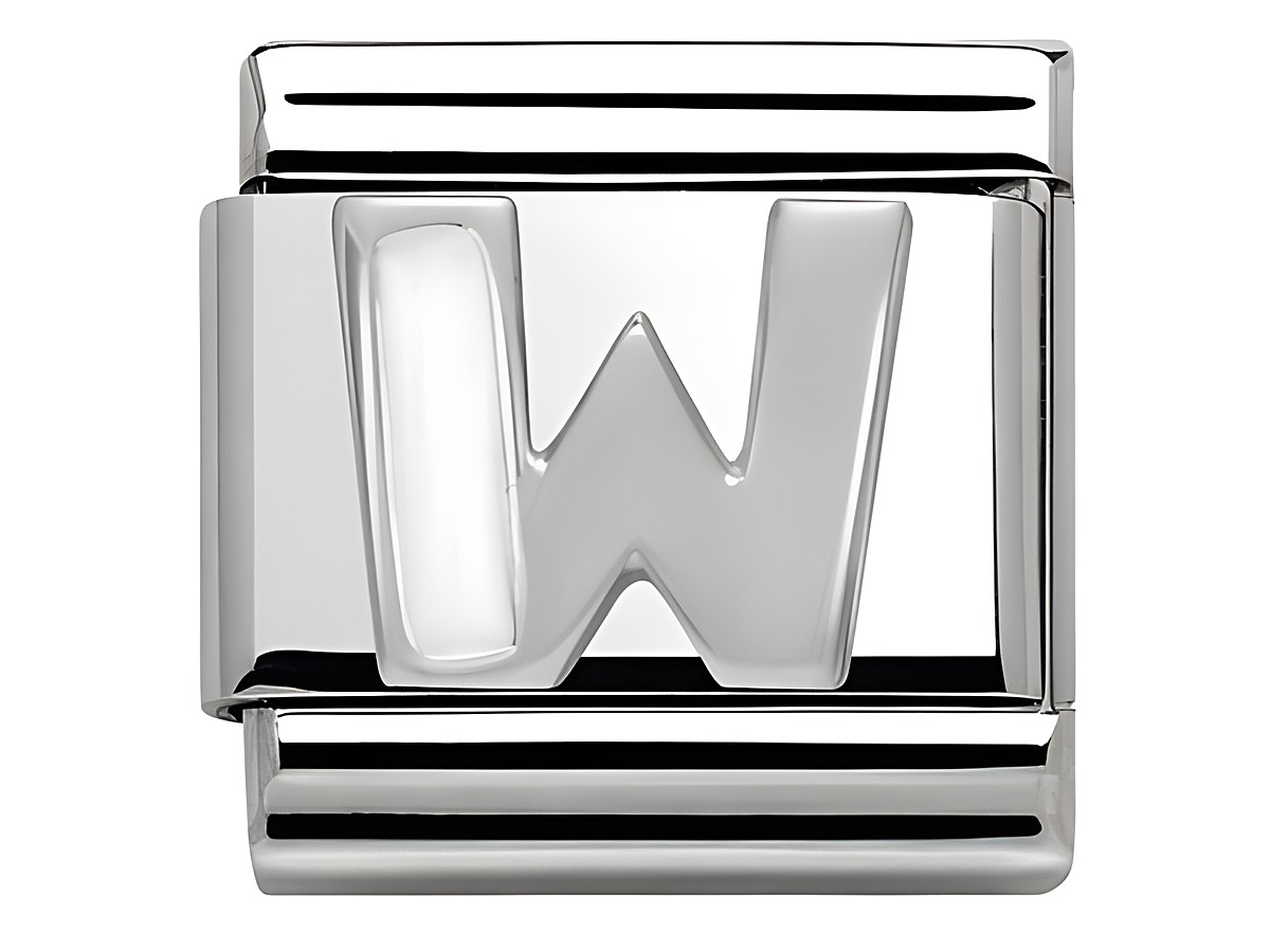 Silberner Buchstabe W aus Emaille von Nomination Classic SilverShine 330205 23 für Armbänder, glänzende Oberfläche und modernes Design. Ideal für persönliche Schmuckstücke.
