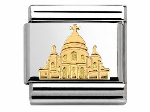 Bicolor Charm mit Abbildung der Basilika Sacré-Cœur in Montmartre, symbolisiert französische Kultur und Architektur, geeignet für Schmuckliebhaber und Sammler.