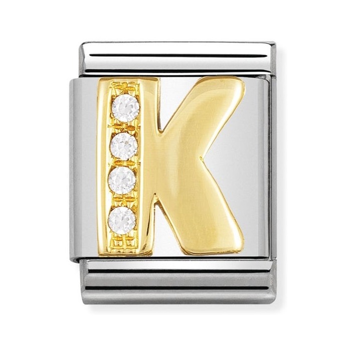 Nomination Composable Big Charm Buchstabe K - Edelstahl, Gold 750 Gelbgold, Zirkonia
