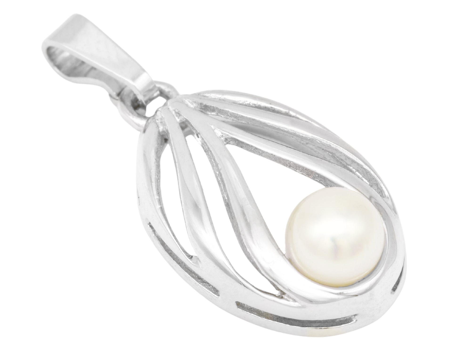 Anhänger Oval DESIGN - Silber poliert rhodiniert - Zuchtperle Weiß 4,5 mm
