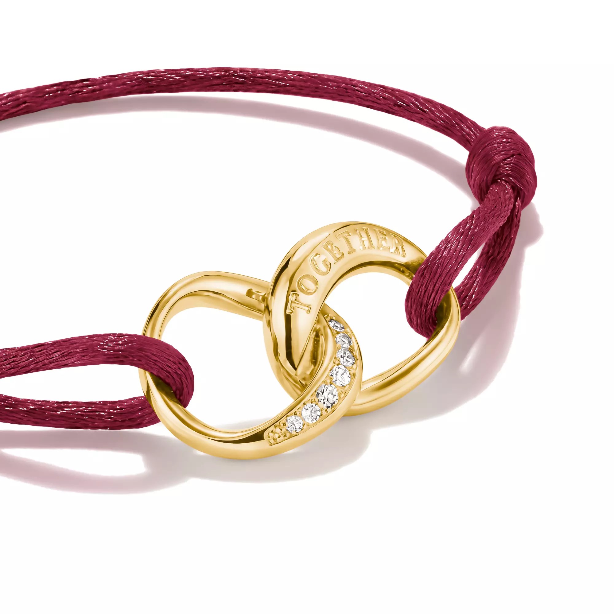 Thomas Sabo Together - Armband - 24 cm - 18K Gelbgold-Vergoldung & Textil - rot – Ansicht 2