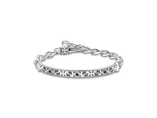 Silbernes Armband von Thomas Sabo, Modell A2146-643-21-L19v, mit geschwärztem Design und Zirkonia, verstellbar von 15 bis 19 cm, elegant und modern in der Verzierung.