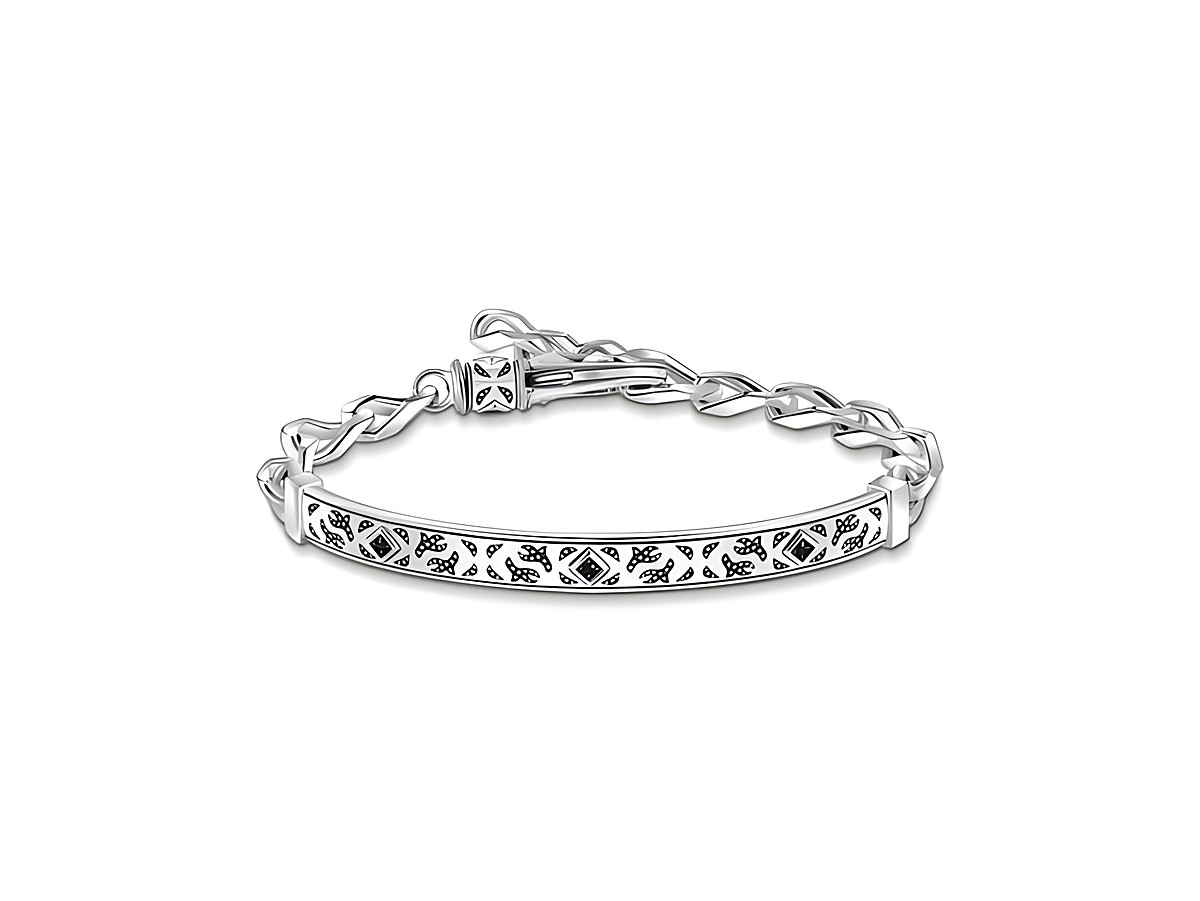 Silbernes Armband von Thomas Sabo, Modell A2146-643-21-L19v, mit geschwärztem Design und Zirkonia, verstellbar von 15 bis 19 cm, elegant und modern in der Verzierung.