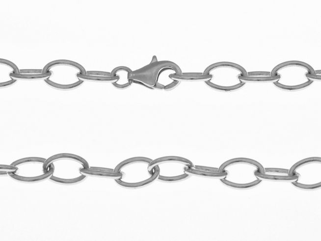 Silberkette aus Sterling Silber rhodiniert, Rundankerkette mit den Maßen 6,2 x 1,3 mm und einer Länge von 100 cm, Hersteller Juwelier Harnisch, Anker stark.