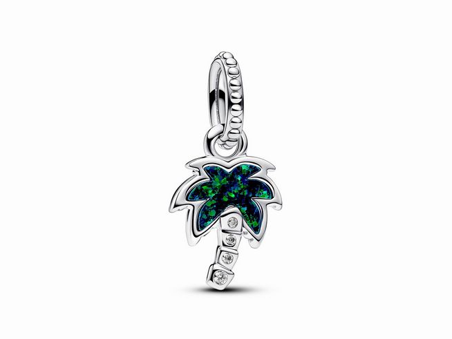 Schimmernder grüner Palme Charm-Anhänger aus Sterling Silber mit Steinmix in Grün und funkelnden Elementen, ideal für die individuelle Schmuckgestaltung und als modisches Accessoire.