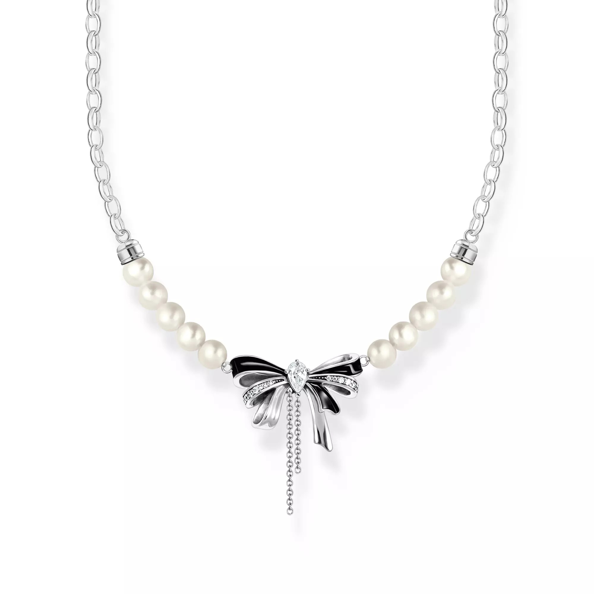 Thomas Sabo Schleife True Romance Kette - Schwarz - Silber + Süßwasserzuchtperle + Zirkonia - 40-45 cm – Ansicht 2