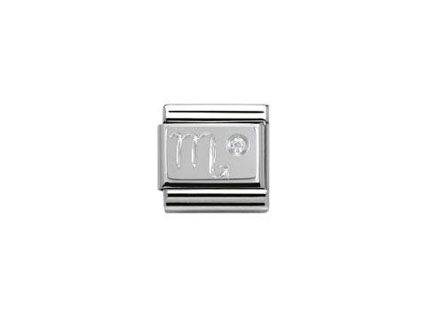 Silberner Charm mit dem Sternzeichen Skorpion, verziert mit Zirkonia, hergestellt von Nomination, ideal für individuelle Armbänder und als Geschenk für Skorpion-Geborene.