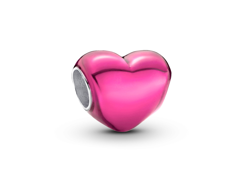 Pandora 793337C03 Metallic Herz Charm in rosa aus Silber und Emaille, herzförmiges Design, glänzende Oberfläche, perfekt für Armbänder und Sammlungen.