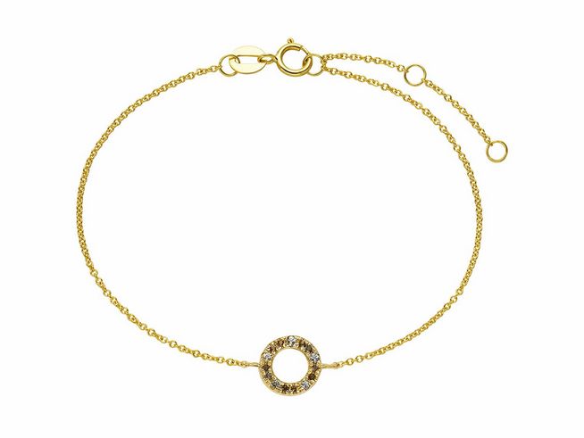 Xenox Gold Armband XG4437G in 18 cm aus 375 Gelbgold mit eleganter Karreekette und funkelndem Kreisanhänger, ideal für stilvolle Akzente im Alltag oder zu besonderen Anlässen.