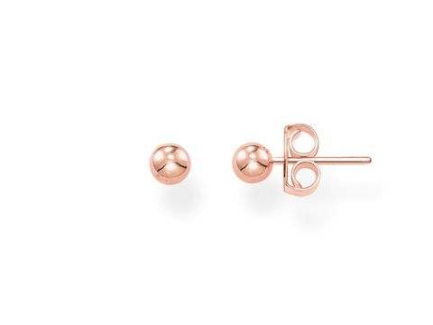 Ohrstecker aus Silber mit vergoldeter Roségold-Oberfläche von Thomas Sabo, Modell H1845-415-12, elegant und zeitlos in formschöner Kugeloptik.