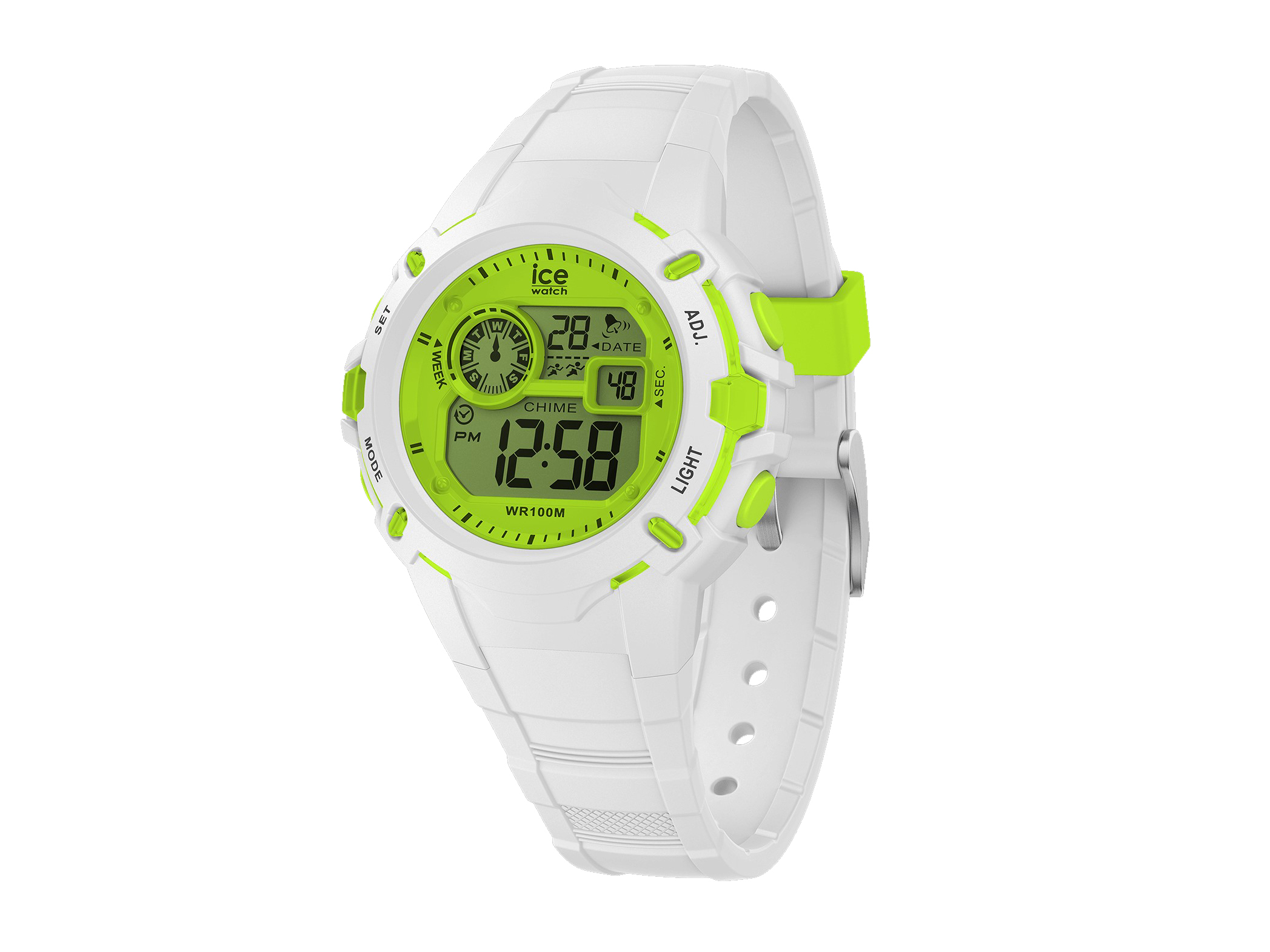 Ice Watch 024004 ICE Digit Explorer in Grün und Weiß mit digitalem Display, Funktionen wie Chronograph und Datum, wasserdicht bis 100 Meter, ideal für sportliche Aktivitäten.