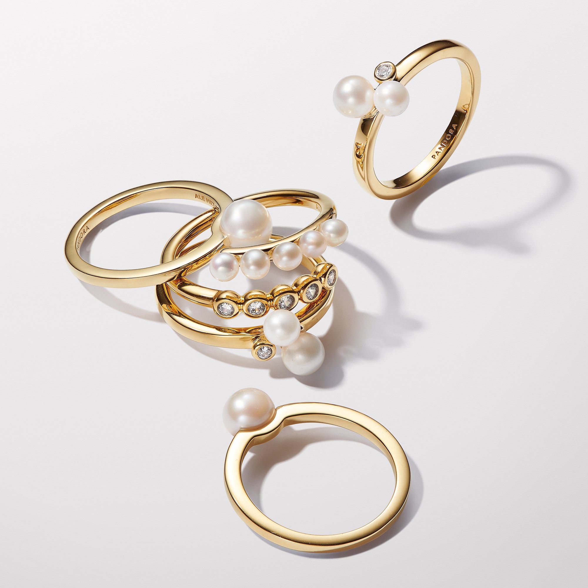 Pandora Zuchtperlen & Steine Offener Ring - Gelbgold verg. - Steinmix Weiß – Ansicht 2