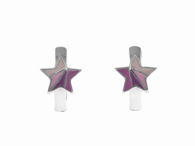 Creolen aus Sterling Silber in Sternform, poliert und rhodiniert. Mit Lack in Hellrosa, Rosa und Beere. Ideal für Kinder, Hersteller Juwelier Harnisch.
