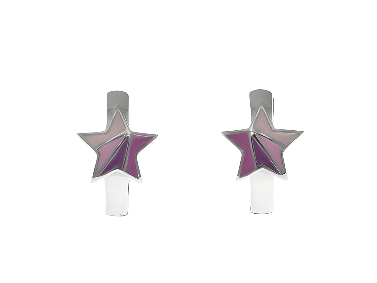 Creolen aus Sterling Silber in Sternform, poliert und rhodiniert. Mit Lack in Hellrosa, Rosa und Beere. Ideal für Kinder, Hersteller Juwelier Harnisch.