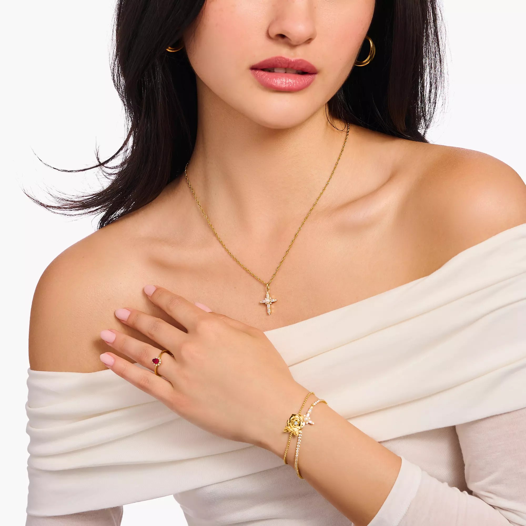 Thomas Sabo True Romance Kette - Weiß - Silber + 750er Vergoldung + Süßwasserzuchtperle 40-45 cm – Ansicht 3