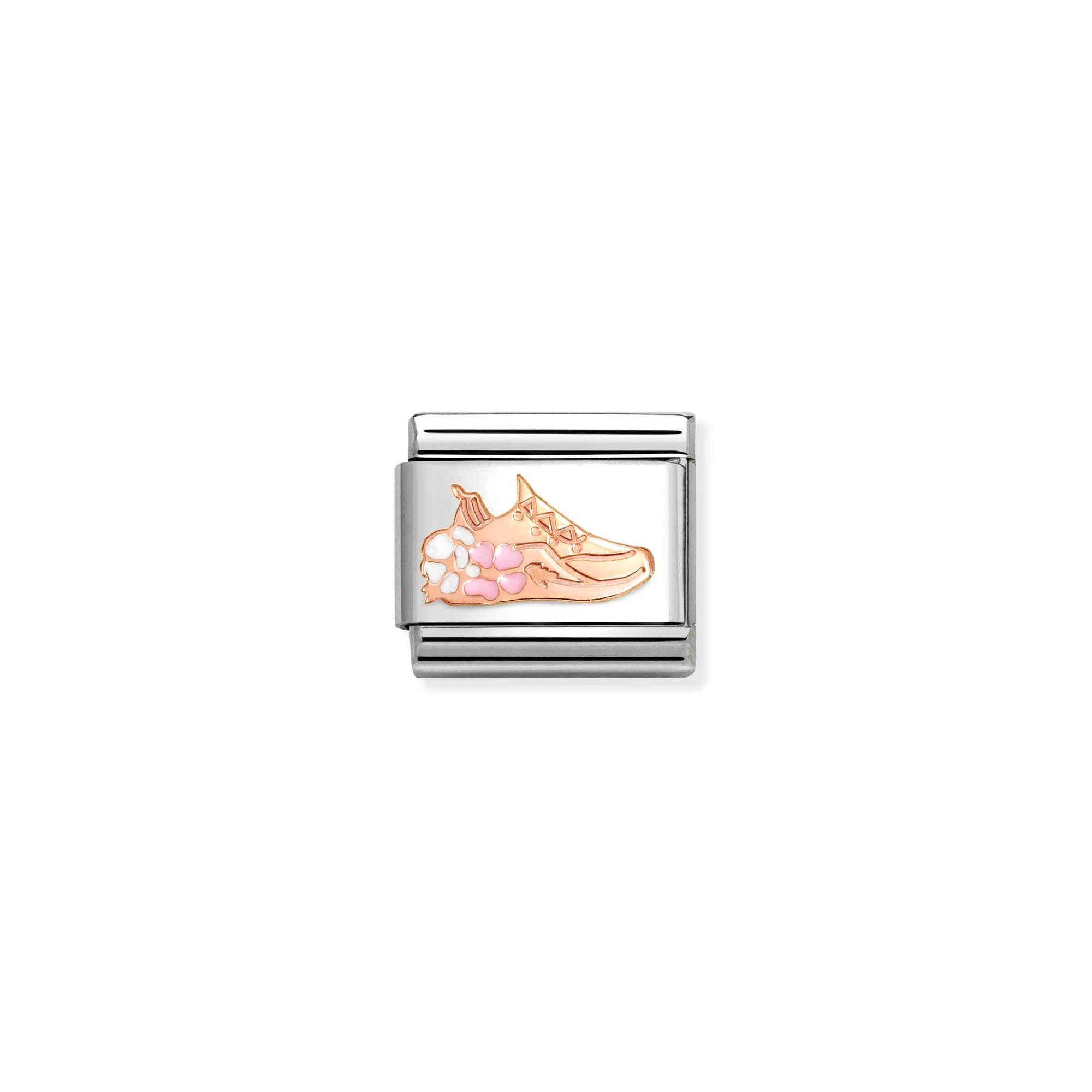 Nomination Composable Classic Charm Sneaker mit Blumen - Edelstahl, Gold 375 Roségold