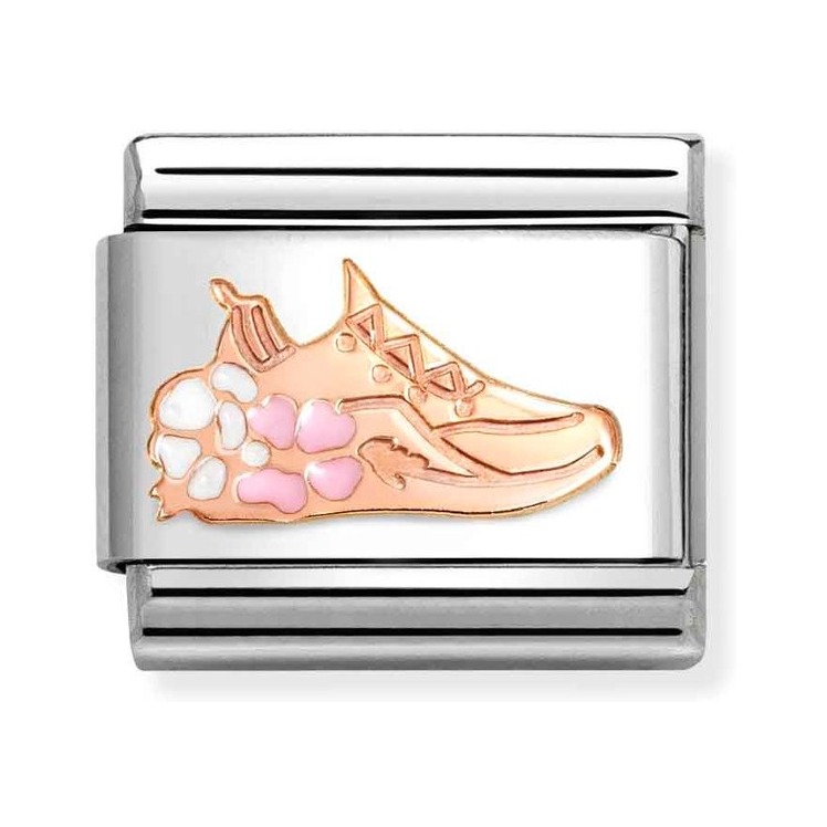 Nomination Composable Classic Charm Sneaker mit Blumen - Edelstahl, Gold 375 Roségold