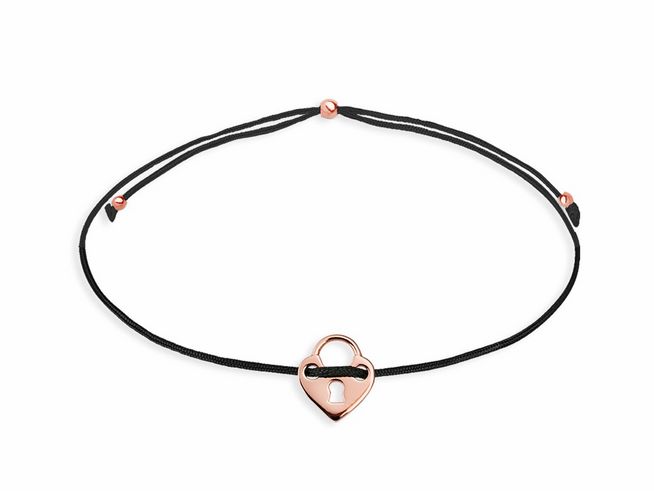 Xenox Sterling Silber ARMBAND XS1680R CRAZY DAISY in Roségold Vergoldung mit einem herzförmigen Schloss und schwarzem Band, elegantes und modernes Schmuckstück für jeden Anlass.