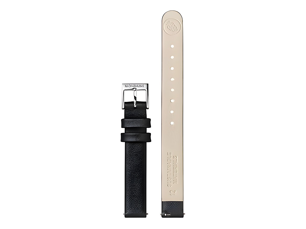 Lederarmband FGM.3112.20Q.K von Mondaine aus veganem Traubenleder in Schwarz mit 12 mm Breite, elegant und stylisch, ideal für Ersatzarmbänder.