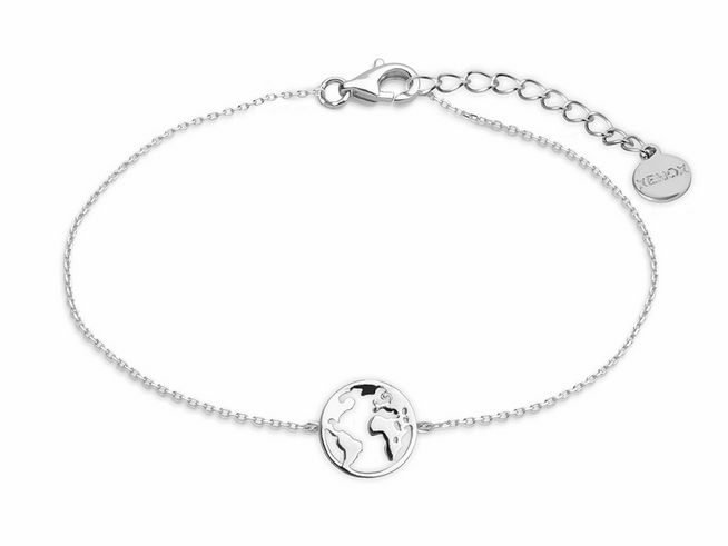 Xenox Sterling Silber Armband XS3165 mit einer Ankerkette und einem Weltkugel-Anhänger, geeignet für Handgelenke von 15 bis 18,5 cm, Design mit dem Thema Wanderlust.
