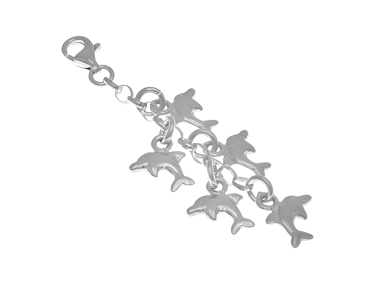 Charmanhänger aus poliertem Sterling Silber mit mehreren Delfinen, gefertigt vom Juwelier Harnisch, ideal für personalisierte Schmuckstücke.