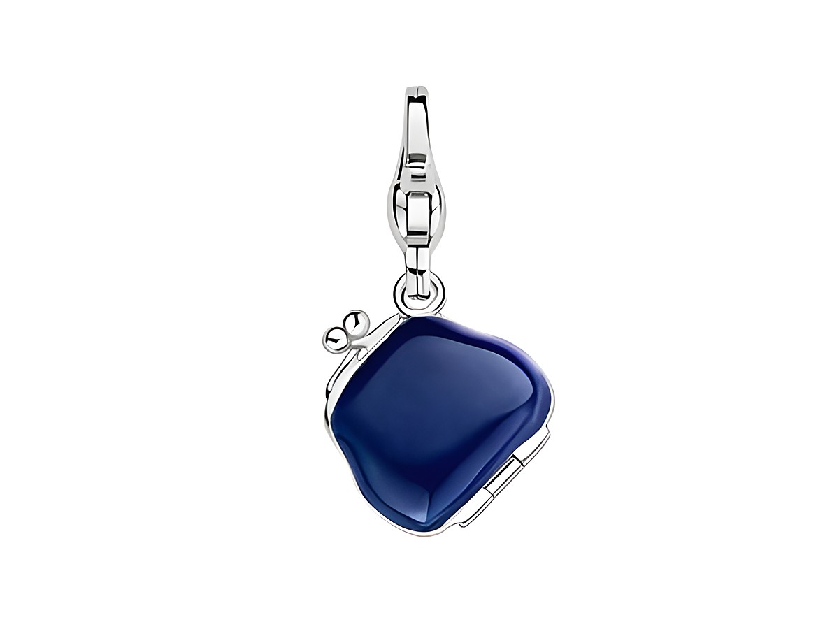 Charm in Form einer blauen Geldbörse aus der Ti Sento Kollektion, Modell 8452DB Celebrate Wealth, aus Silber mit glänzender Oberfläche, ideal für Armbänder und Halsketten.