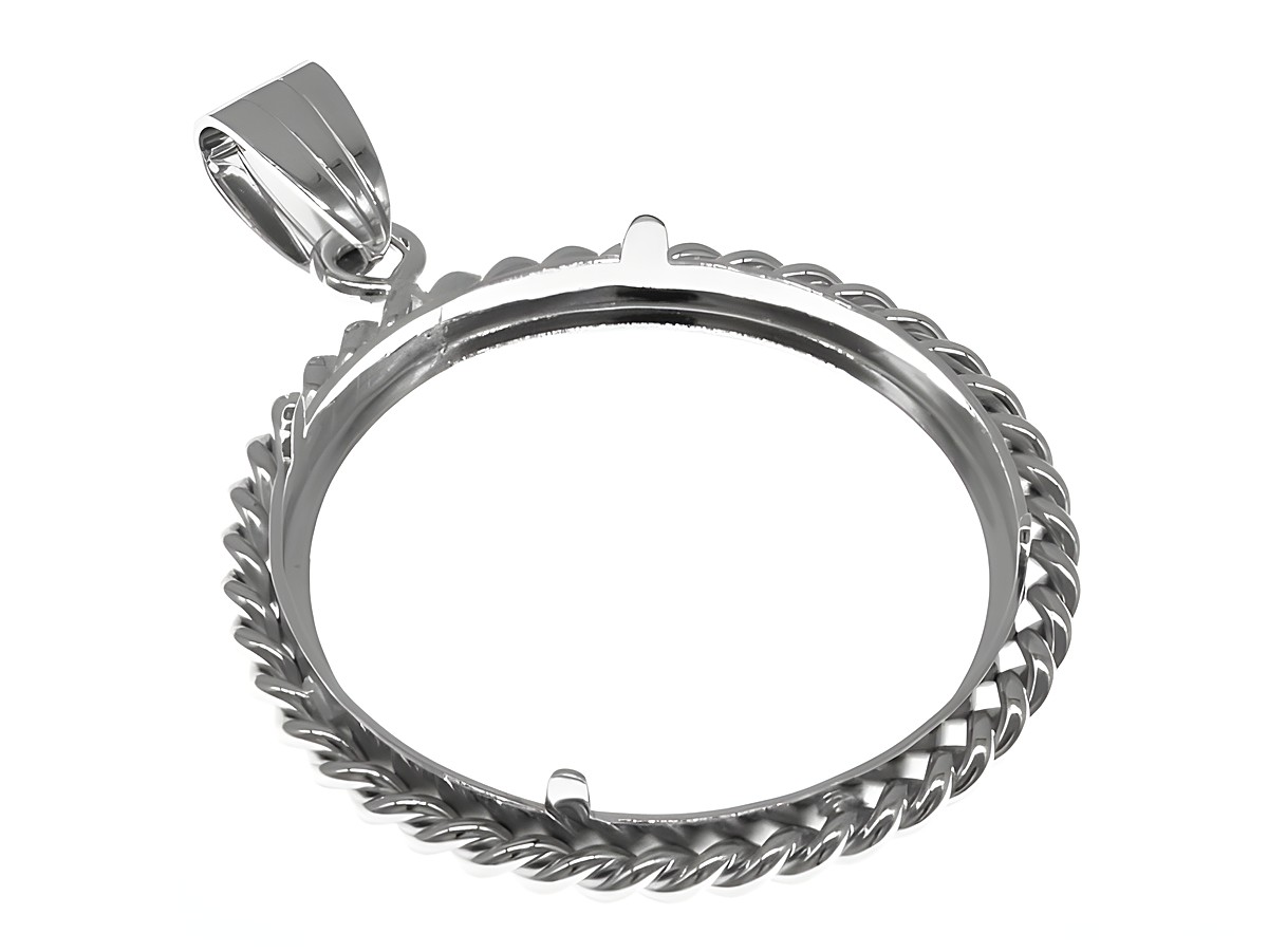 Münzfassung Anhänger aus 925 Sterling Silber rhodiniert mit Kordel-Design für Münzen bis 30 mm Durchmesser, Hersteller Juwelier Harnisch. – Ansicht 3