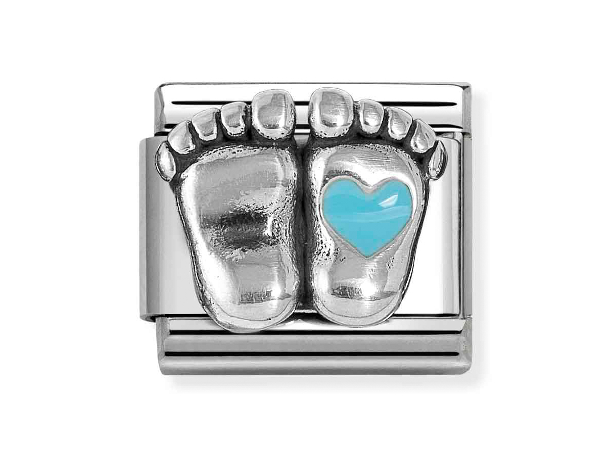 Nomination Sterling Silber 330204 30 - Füßchen mit Herz - Hellblau Element - Classic Silber Füßchen mit Herz in Hellblau aus Sterling Silber, klassisches Design von Nomination, Neuheit, ideal für modische Accessoires und persönliche Schmuckgestaltungen.