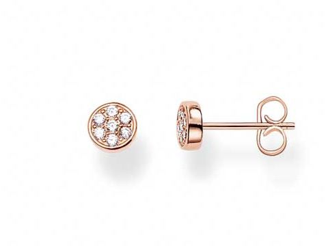 Ohrstecker von Thomas Sabo aus Silber, vergoldet mit Roségold, besetzt mit Zirkonia, runde Form, zeitloses Design, ideal für elegante Anlässe oder den Alltag.