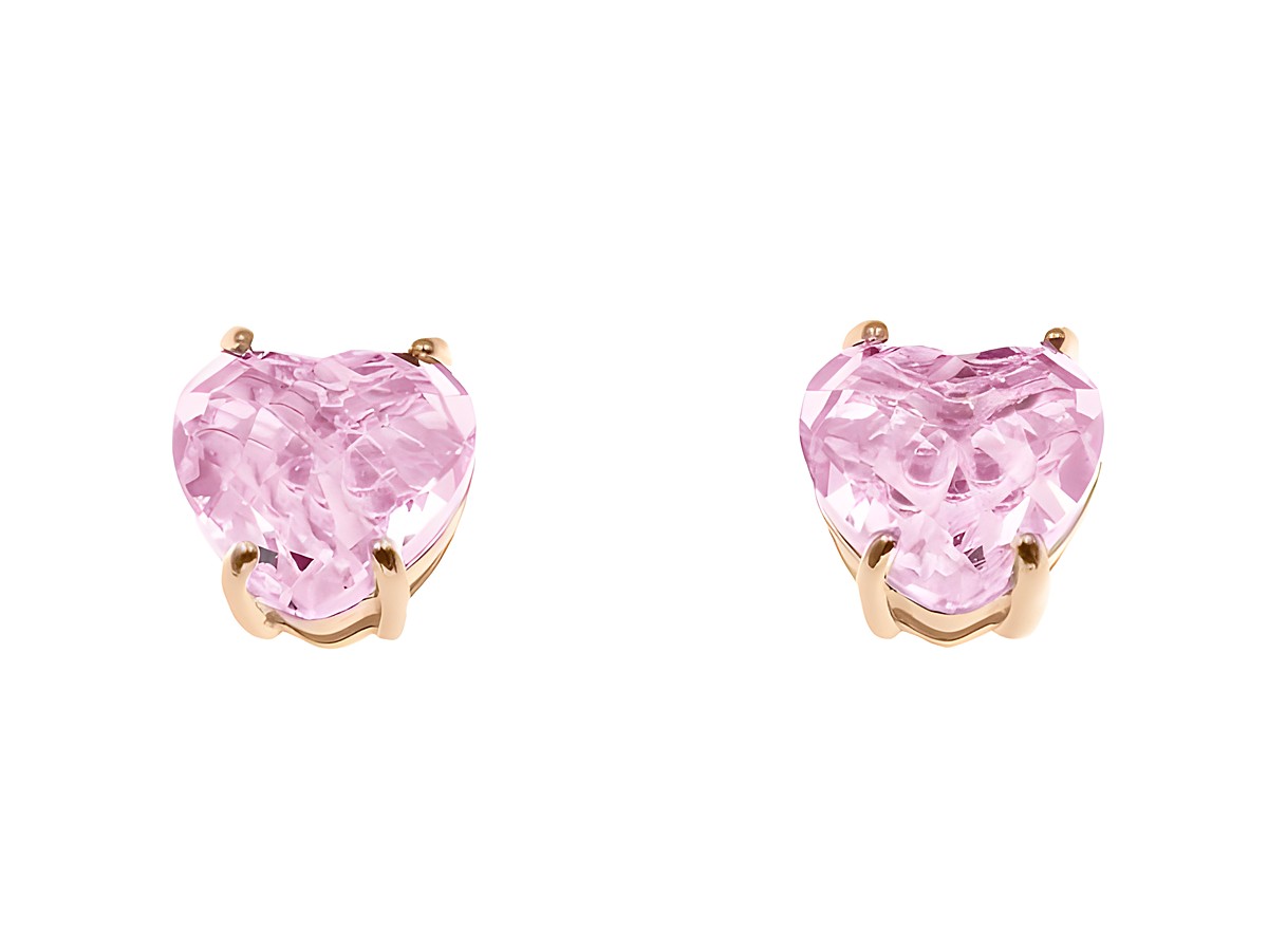 Ohrringe Herz Rosa Glas aus Sterling Silber mit Roségold Vergoldung, Hersteller Juwelier Harnisch, mit Zirkonia in kanfichtigen und funkelndem Design. Ideal für jeden Anlass.