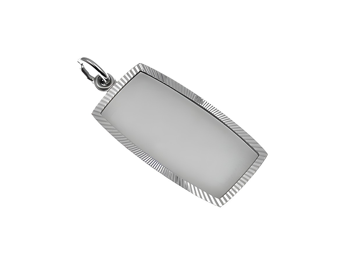 Silber Gravur Anhänger rhodiniert, fein gearbeitet, Hersteller: Juwelier Harnisch, schlichtes Design, rechteckige Form mit dezent strukturiertem Rand, ideal zum Personalisieren.